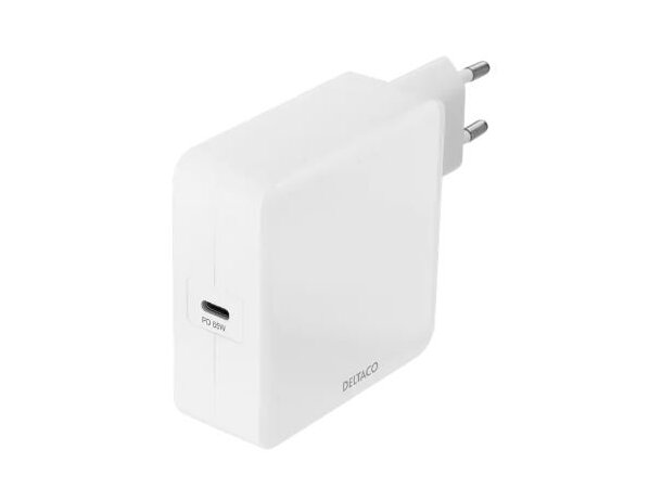 Deltaco Hurtiglader 65W USB-C PD Hvit 